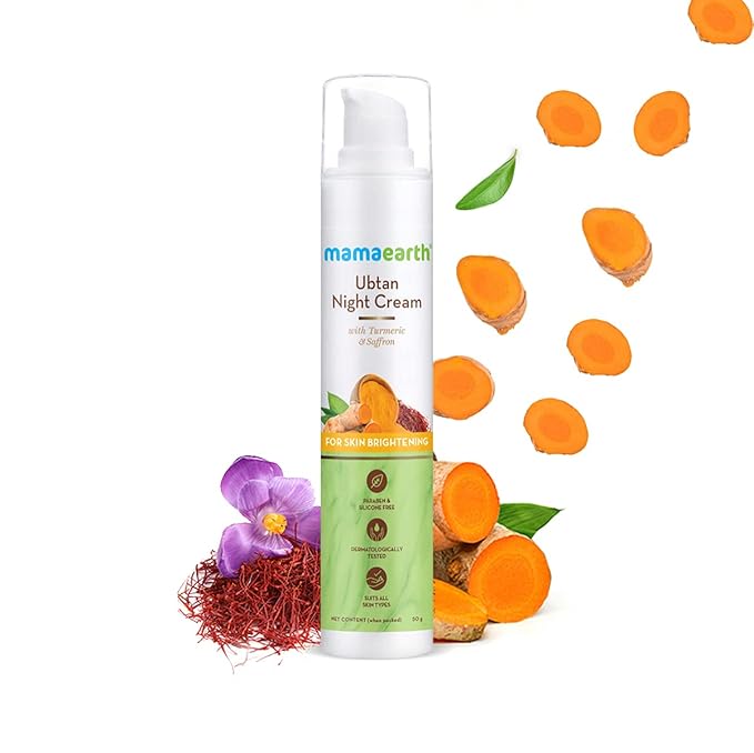 MAMAEARTH Ubtan Night Cream with Saffron & Turmeric | Revives Dull, Damaged Skin & Restores Natural Glow | Overnight Restorative & Non-Greasy Formula | 1.76 Oz/50g