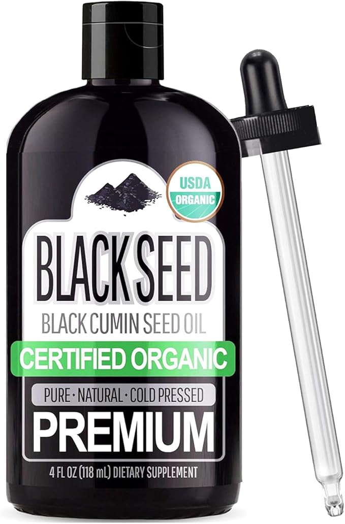 Sun Essential Oils USDA Certified Organic Black Seed Oil (Black Cumin), Pure & Natural, Cold Pressed, Free of Toxins, Heavy Metals, Pesticides, Harmful Chemicals, 4 oz - Blackseed Oil - Blackseed