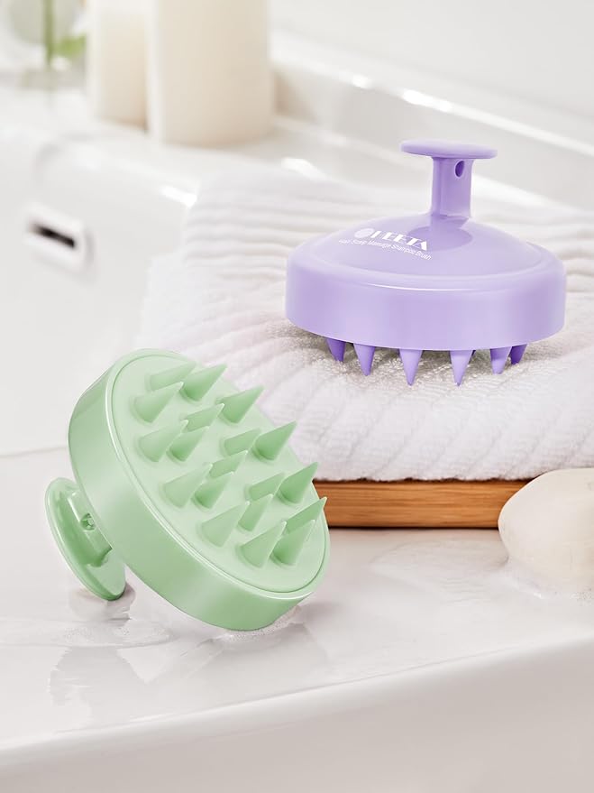 HEETA Scalp Massager Hair Growth 2-Pack, Soft Silicone Scalp Scrubber Shampoo Brush for Exfoliation Dandruff Removal Head Massage Stress Relax, Wet & Dry Use for Women Men Thick Thin Curly Hair Care