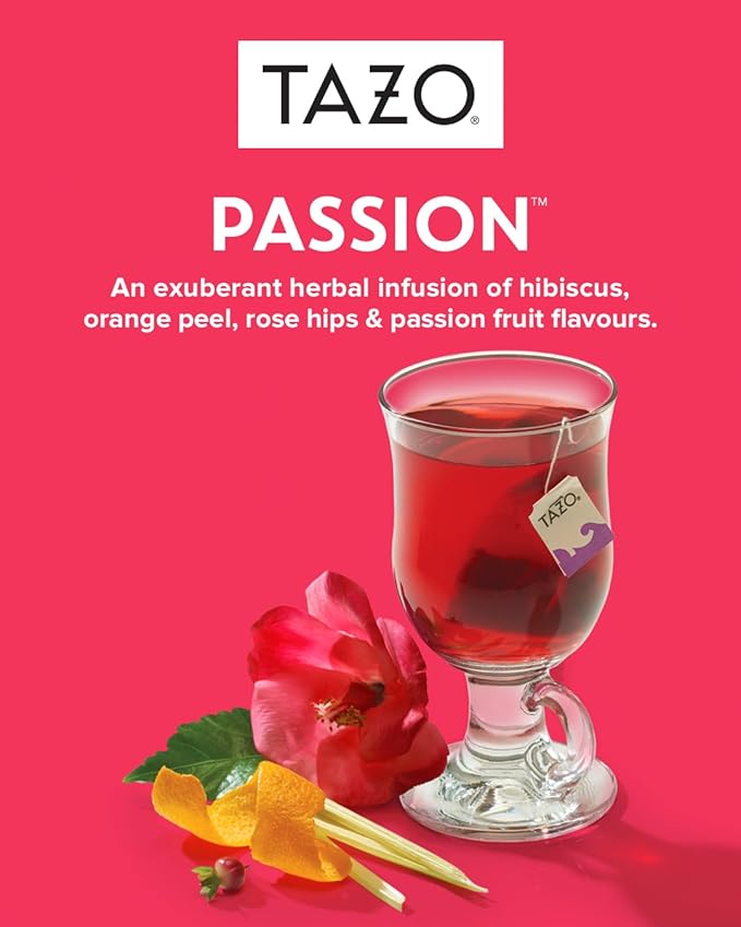 TAZO Passion Herbal Tea Bags, Hot or Iced, Caffeine Free, 20 Total Tea Bags