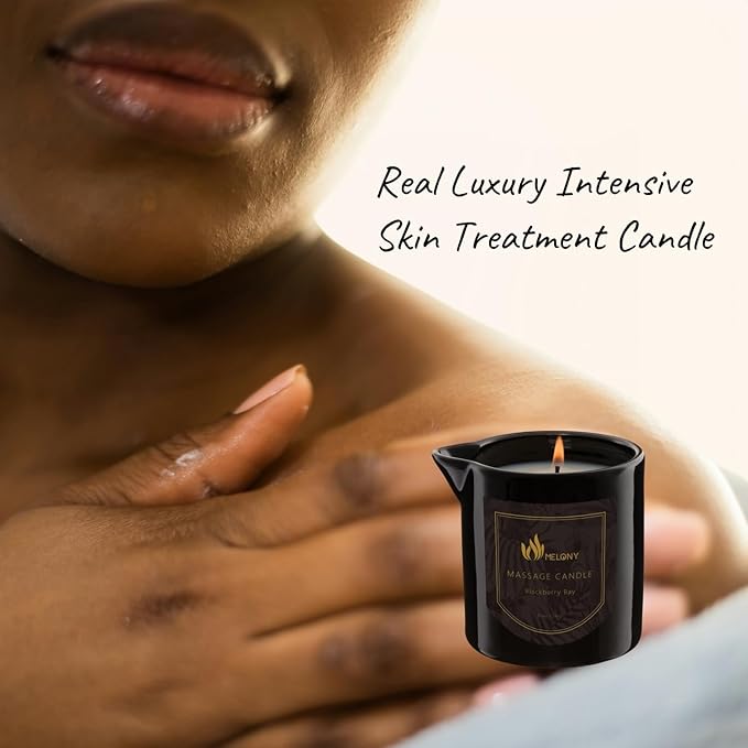 MELONY Massage Oil Candle for Pure Relaxation- 8.1 oz- Moisturizing Essential Oil Body Massage Candle for Home Spa- Amazing Gift for Women & Men (BlackBerry & Bay)