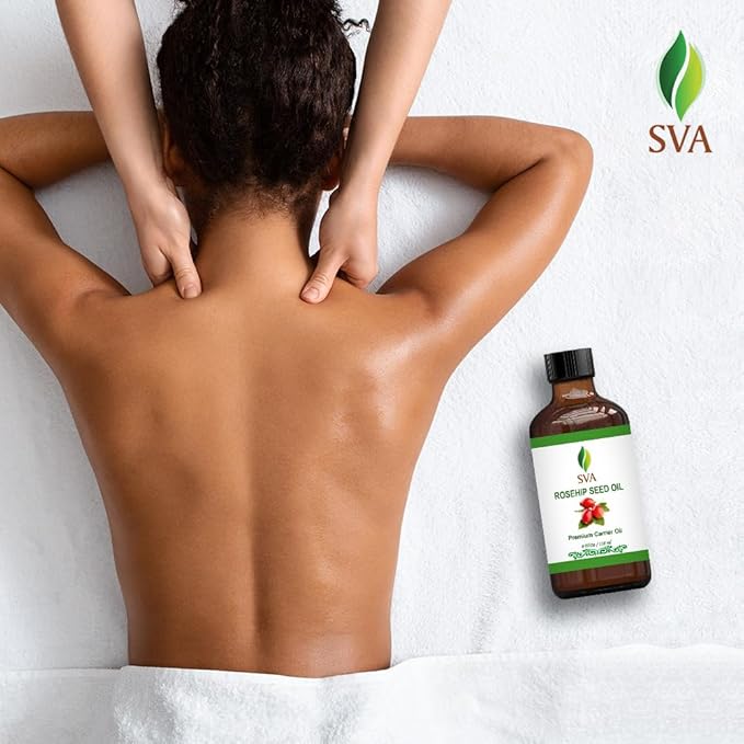 SVA Rosehip Seed Oil - 4 Fl Oz – 100% Natural & Cold Pressed - for Face, Skin Care, Hair Care, Scalp Massage & Body Massage – Carrier Oil with Dropper