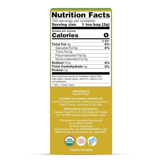 HANDPICK, Organic Ginger Tea Bags (100 Herbal Tea Bags), Caffeine Free & 100% Pure Ginger Root |Soothing & Spicy Blend | Round Eco Conscious Teabags