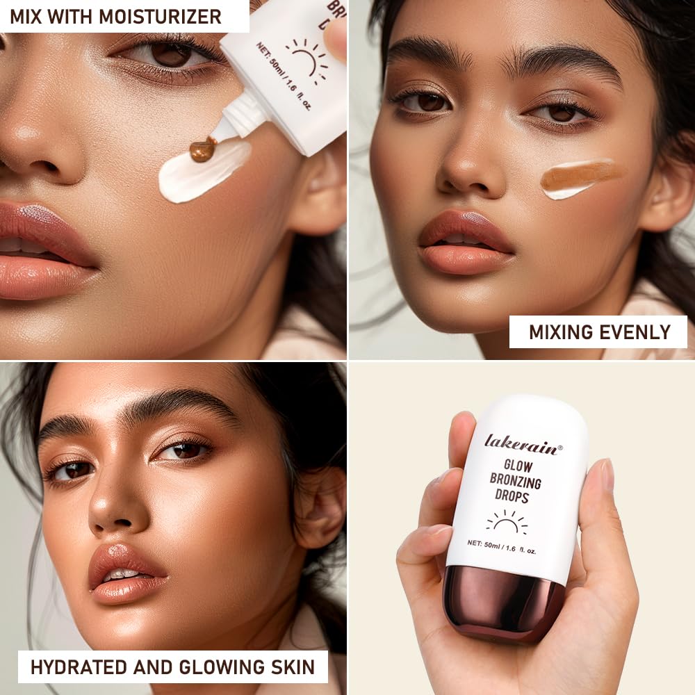 Bronzing Drops For Face, Liquid Bronzer Glow Drops, Face Body Shimmer Glow Illuminator, Nourishing Skincare Bronzer Shimmer Oil, Waterproof Moisturizing Body Highlighter(01 Champagne Shimmer)