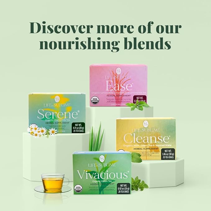 Life by Sublime - Ease USDA Organic Lemon Balm Chamomile Tea, 20 Tea Bags, Caffeine-Free, Promotes Relaxation, Stress Relief, and Restful Nights, Premium Brazilian Harvest