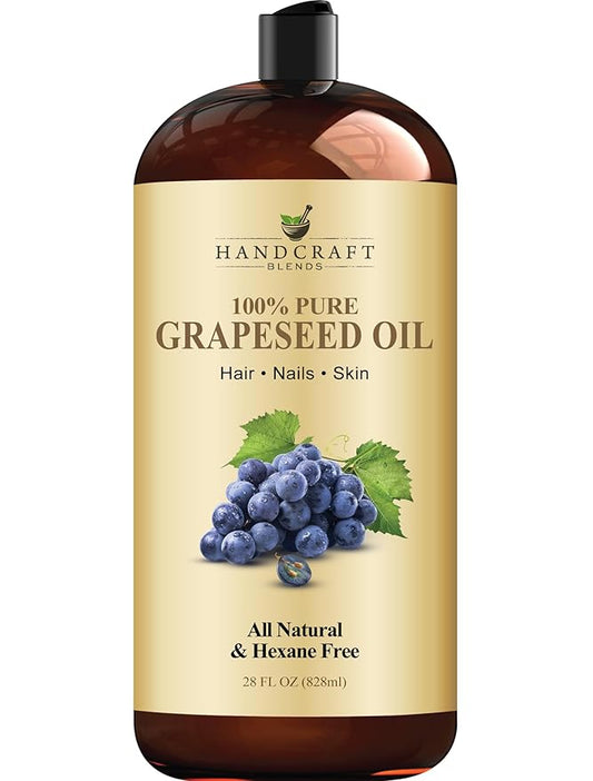 Handcraft Blends Grapeseed Oil - Cold-Pressed 28 Fl Oz - 100% Pure and Natural - Premium Grade Carrier Oil for Skin and Hair - Hair and Body - Massage - Hexane-Free