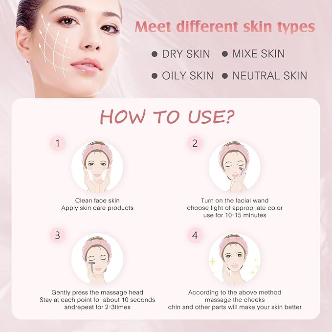 Red-Light-Therapy-Wand, 7 Colors LED Facial Light Therapy Wand for Face and Neck Rejuvenation, Face Massager Eye Beauty Tool at Home