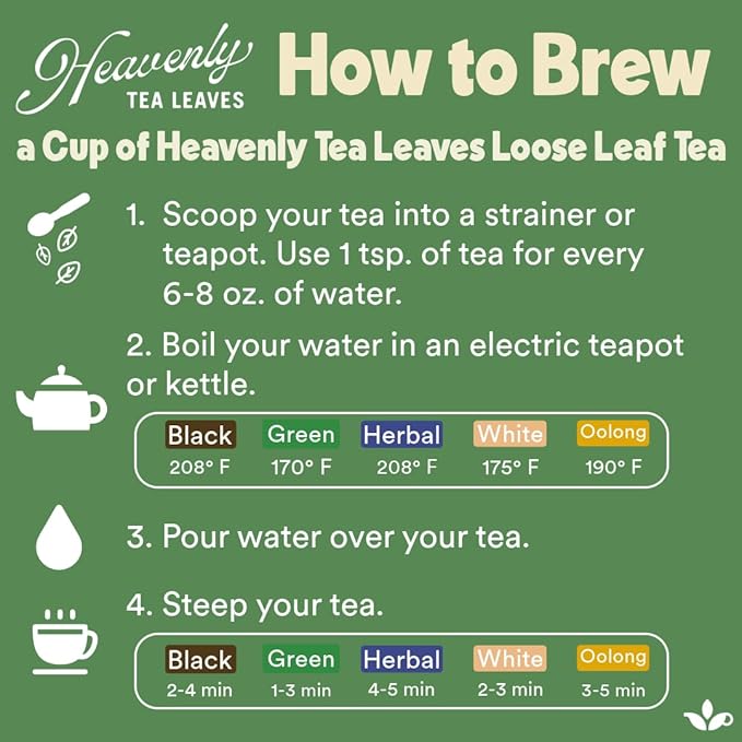 Heavenly Tea Leaves Organic Loose Leaf Tea Sampler Set (Approx. 90 Cups) - Assorted Black Tea, Green Tea, Herbal Tea - High to No Caffeine, Great Hot or Iced, Mother's Day Gifts for Mom