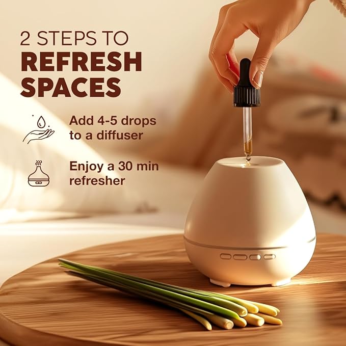 Kukka Lemongrass Essential Oil for Skin, Diffuser & Hair - 4 Fl Oz - 100% Pure Natural, Cleansing & Nourishing, Herbaceous Scent for Aromatherapy & Soap Making Scent DIY