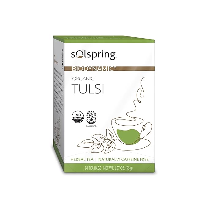 Dr. Mercola Solspring Organic Tulsi Herbal Tea, 18 Tea Bags (Pack of 3) Naturally Caffeine Free, USDA Organic, Organic Demeter Certified