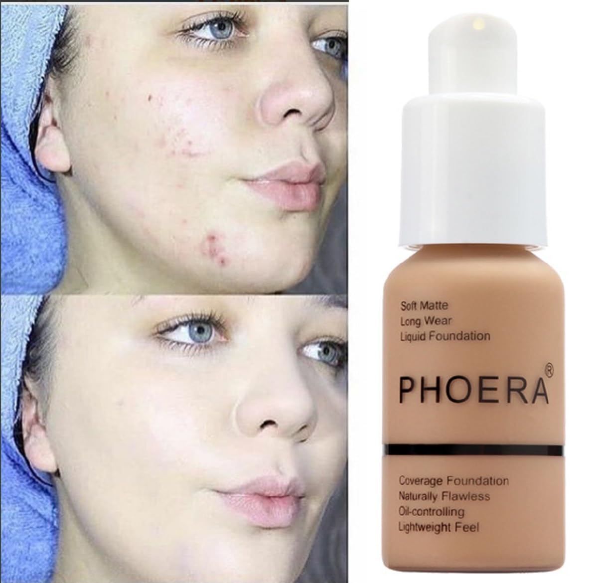 2 Pack PHOERA Foundation,Full Coverage Concealer Flawless Soft Matte 24HR Oil Control Liquid Foundation Makeup .(104 Buff Beige)