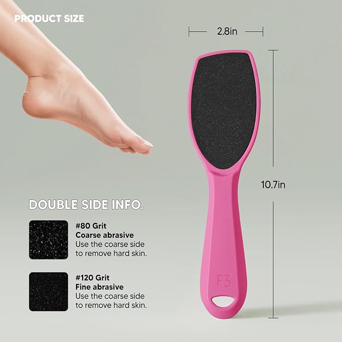 Wide Emery Foot File(Hot Pink), Double-Sided Pedicure Tool, Colossal Professional Foot File for Men & Women, Effective for Cracked Heel, Callus Remover, Foot Scrubber