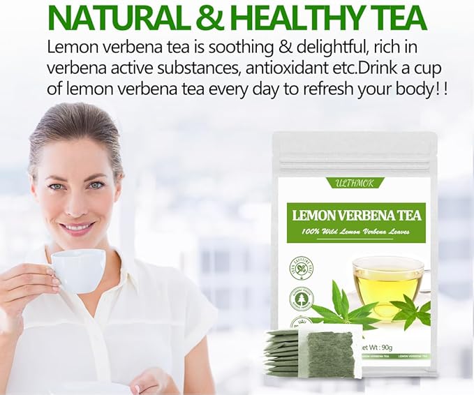 Premium 60 Lemon Verbena Tea Bags, Made with 100% Pure Lemon Verbena Leaves, No Additives & Caffeine Free.