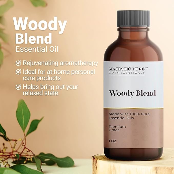 Majestic Pure Wood Essential Oil Blend | 100% Pure Premium Oil for Peace, Harmony | Pine Needle, Cypress, Orange, Himalaya Cedarwood Essential Oil for Diffusers & Aromatherapy | 1oz