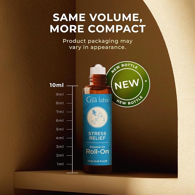 Gya Labs Stress Relief Essential Oil Roll on - Relaxing Gifts for Women & Men, 100% Pure Natural Essential Oil Roller, Blend with Ylang Ylang, Orange, Geranium & Lemongrass, Travel Size (0.34 Fl Oz)