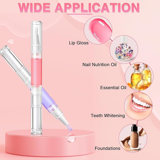 Cuticle Oil Pen 50Pcs 5ml Empty Nail Oil Pen Transparent Twist Pens with Brush Tip for Nail Oil, Eyelash Growth Liquid Tube, Cosmetic Lip Gloss Container Applicators + 72pcs Label