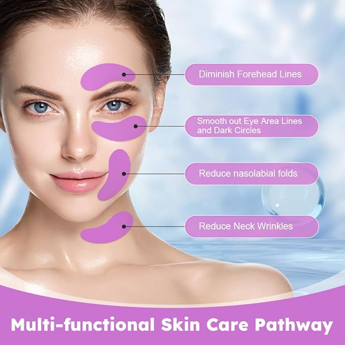 Bibabala Under Eye Patches Silicone Patch Set With Case Cream Applicator Reusable Silicone(Transparent Pink Blue Purple)