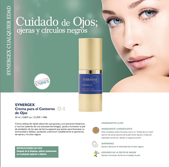 Terramar SYNERGEX Eye Contour Cream - Reduces Dark Circles, Smooths Fine Lines & Wrinkles, Hydrating Firming Anti-Aging Cream for Eyes