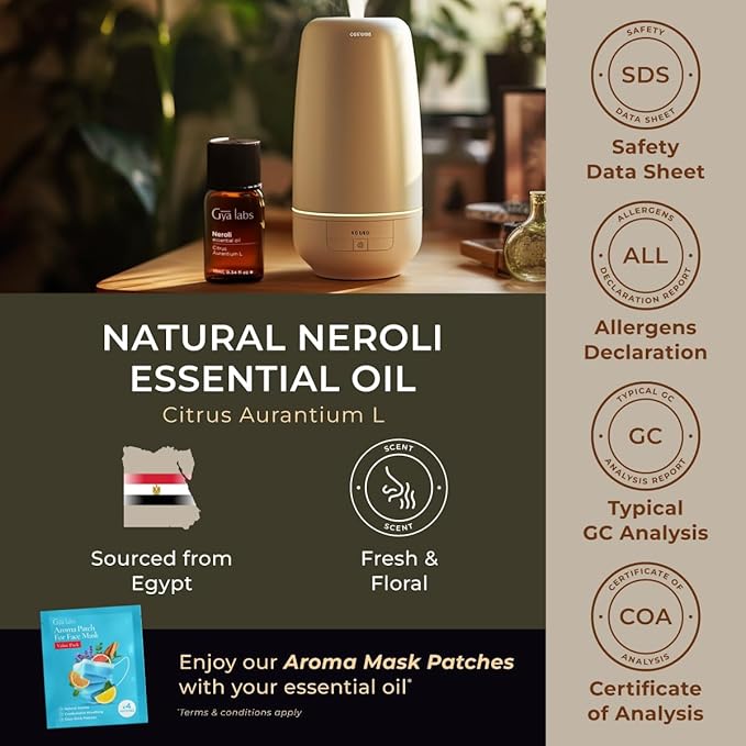 Gya Labs Neroli Essential Oil for Diffuser - 0.34 Fl Oz - 100% Pure Natural Fragrance Neroli Oil for Skin, Face, Aromatherapy & Candle Making - Freshly Floral Scent