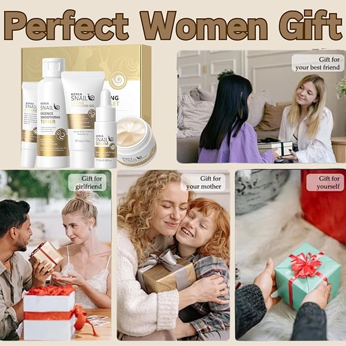 Korean Skin Care Set Snail Women Gifts - Skin Care Kit Moisturizing - 5PCS Skincare Set - Firming Skincare Gift Set - Travel Essentials - with Cleansing Gel, Toner, Serum, Eye Cream, Essence Cream