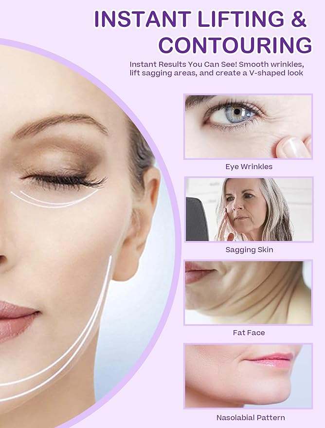 ACADA Neck Tape Lifting Invisible Face Lift Tape for Lifting Sagging Skin Breathable, Strong Adhesive, 80pcs Face Tapes with 8Light Bands