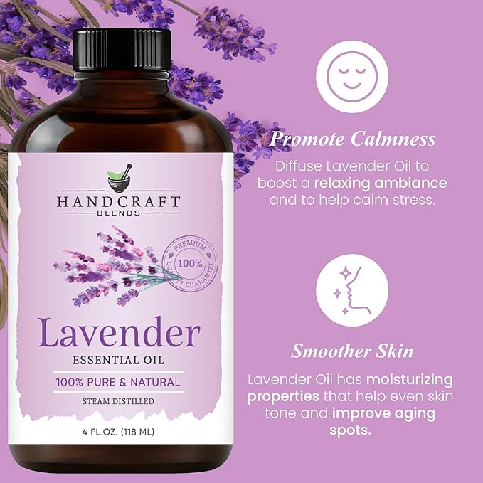 Handcraft Blends Lavender Angustifolia Essential Oil Gift Set – Huge 4 Fl Oz – 100% Pure & Natural – Premium Grade Essential Oil for Diffuser and Aromatherapy – Beautiful Gift Box Included