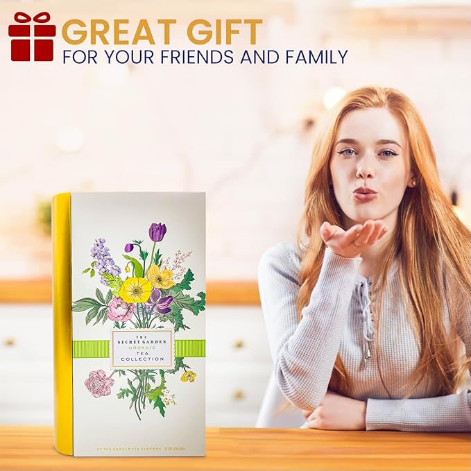 Premium Organic Tea Bag 80 Pack Sampler Designer Tin Book Gift Set 10 Per Flavor Assorted Variety Exotic Fruit Herbal Black And Green Teas Individually Wrapped (8 Flavors)