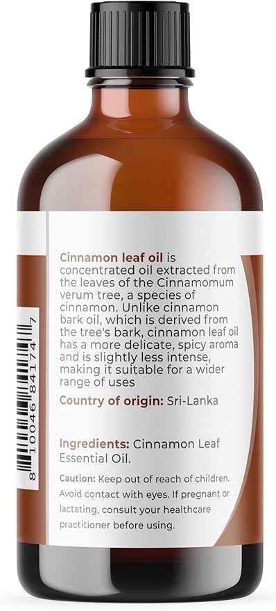 Viva Doria Cinnamon Leaf Essential Oil, 100% Pure, Natural Cinnamon Essential Oil, Undiluted, for Aromatherapy | Food Grade, 118 mL (4 Fluid Ounce)