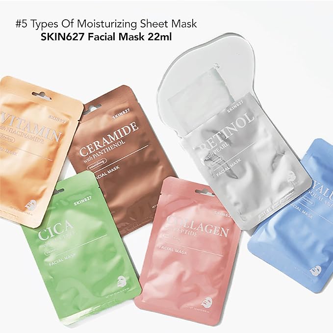 SKIN627 Bulk 12PK Face Masks Skincare, Korean Skincare, Facial Mask, Sheet Masks Korean (12PK Hyaluron with Squalane)