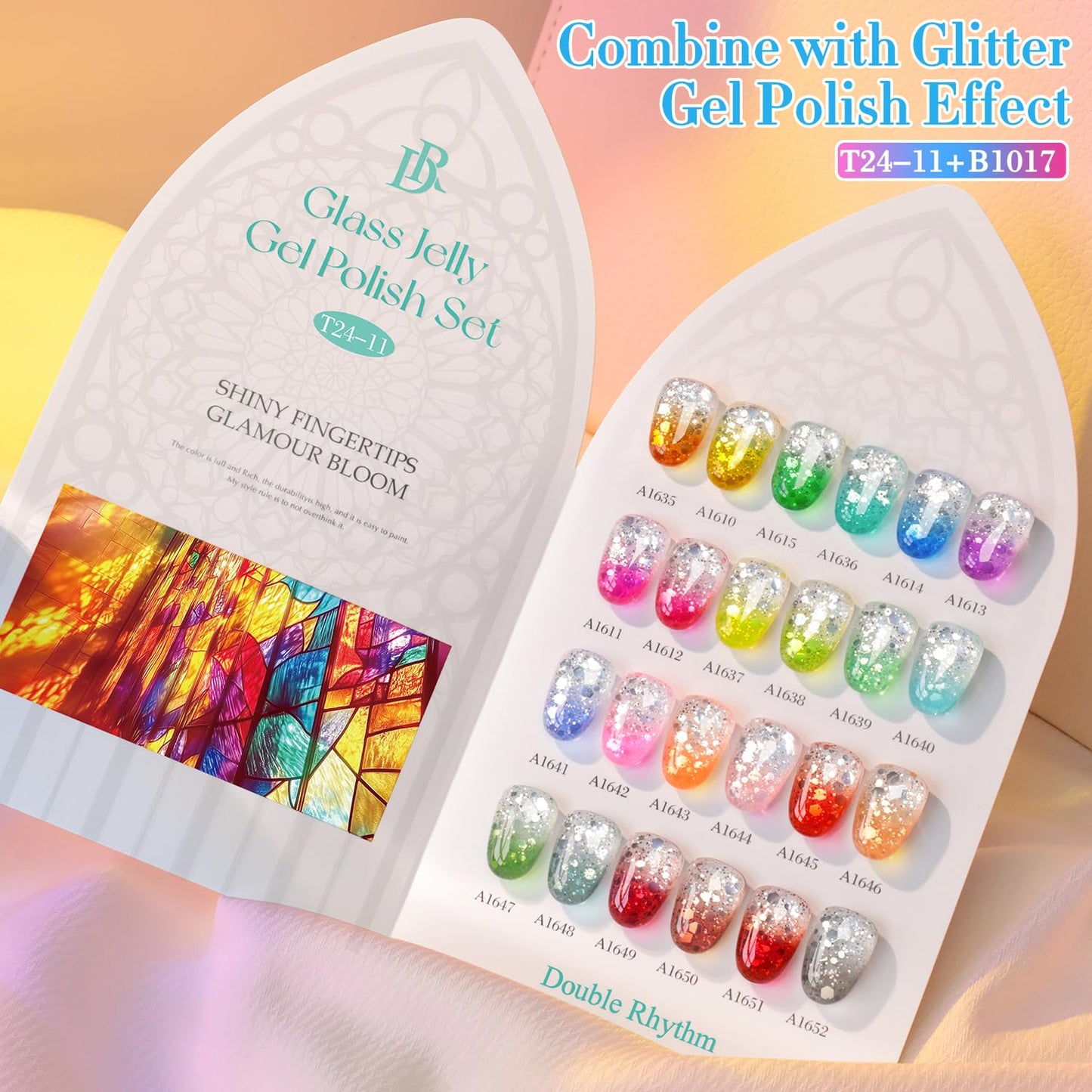 Double Rhythm 28Pcs 0.5Oz Gel Nail Polish Set Same Color Same Bottle Soak Off Gel Polish Kit Nail Art Manicure Salon DIY at Home for Women (Neon Jelly Sheer Collection-T24-11)