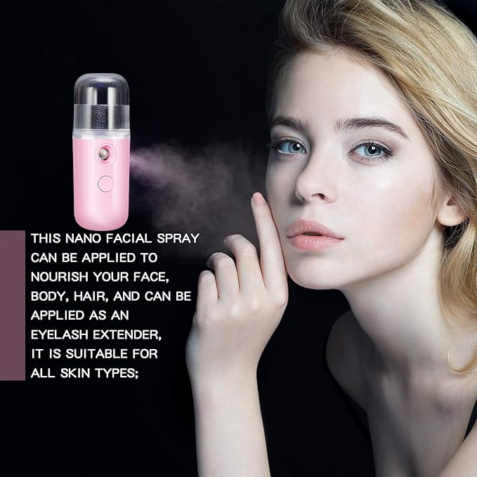 Honoson 2 Pieces Nano Facial Mister 30 ml Mini Face Humidifier Portable Facial Sprayer USB Rechargeable Handy Skin Care Machine for Face Hydrating, Daily Makeup (Pink)