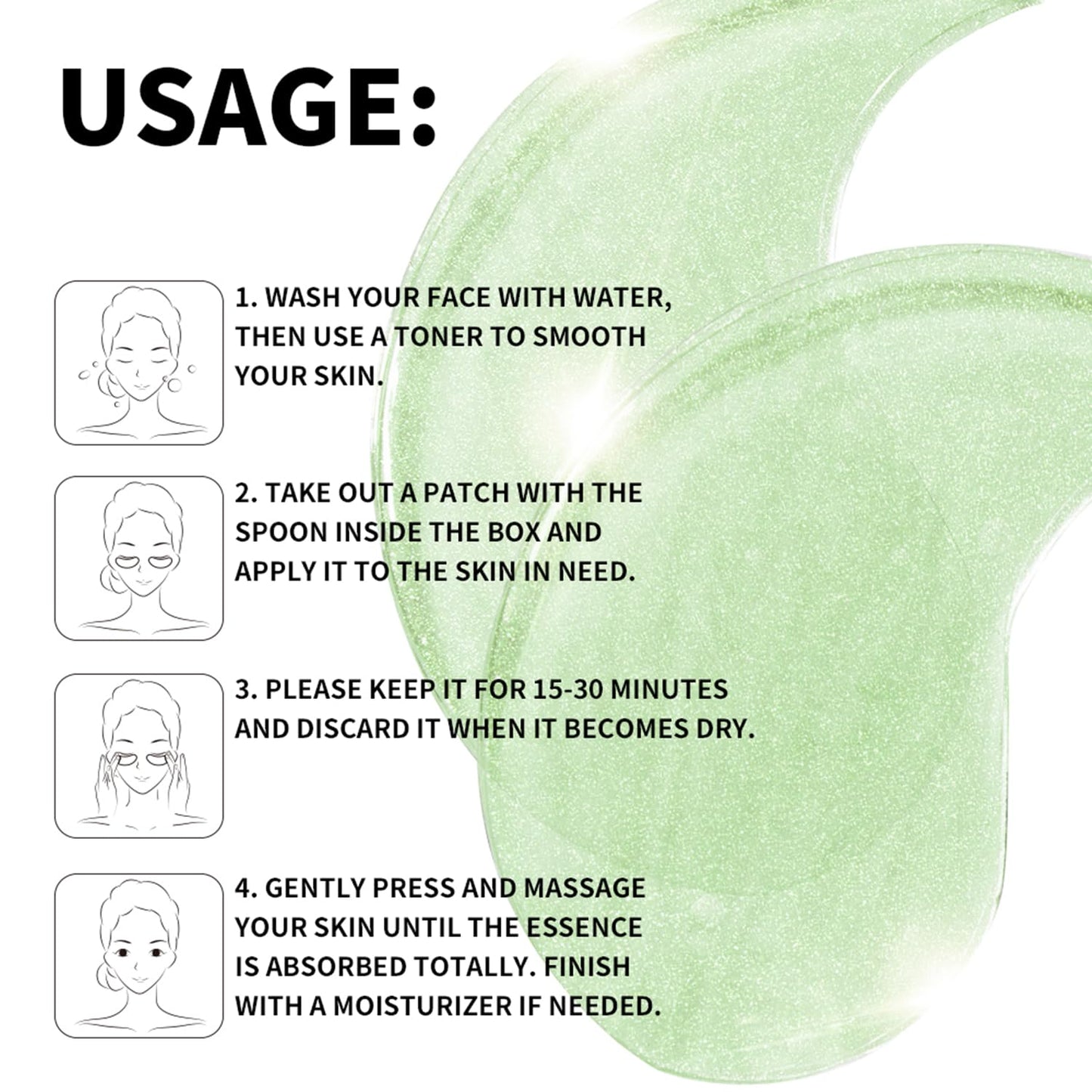 ROUSE Green Algae Under Eye Patches Collagen Eye Mask with Seaweed for Under Eye Bags Dark Circles Natural Eye Gel Pads for Puffy Eyes Moisturizing Repairing-60pcs