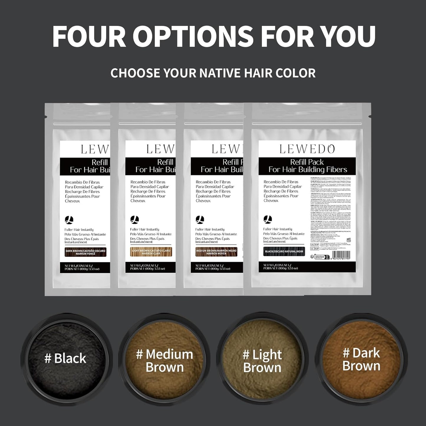 Hair Building Fibers Refill Pack - 100g Instant Thickening Fibers for Men & Women, Natural Cotton Powder, Wind/Rain Resistant, For All Hair Fiber Applicator Bottles (Black)