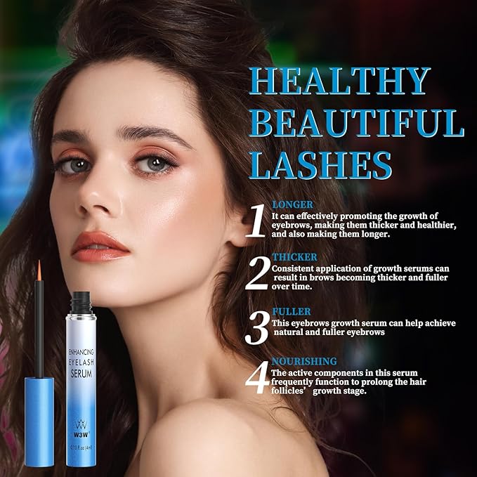 QIC Lash Serum - 4ml Eyelash Enhancing Serum, W3W Eyelash Serum for Eyelash Thicker, Stronger, Longer Suitable for Lashes & Brows