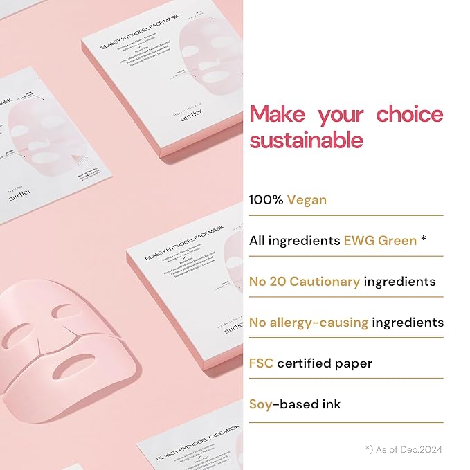 Glassy Hydrogel Face Mask, Deep Hydrating Overnight Hydrogel Mask for Dewy and Radiant Skin, Vegan Collagen, Preps Skin for Long-Lasting Makeup, Elasticity Improvement, 34g x4ea