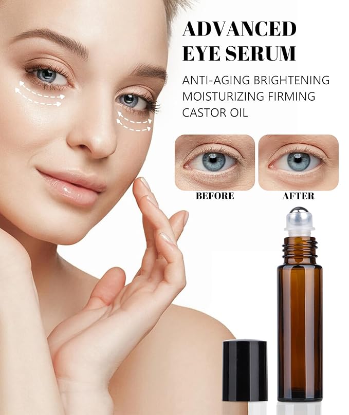 Organic Castor Oil for Face Roll On,Rollerball Castor Oil, Deep Hydration for Skin Care and Hair, Castor Oil Organic Cold Pressed Unrefined Glass Bottle 8oz with 2 Roller