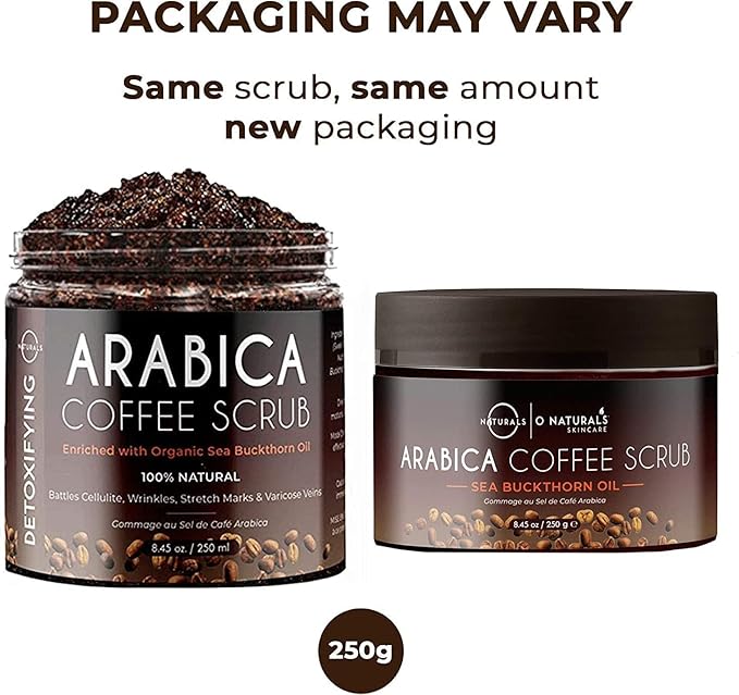 O Naturals Organic Coffee Arabica Women & Mens body scrub, Natural Dead Sea Salt Scrub, Moisturizing Leg, Hand Scrub & Face Scrub, Natural Body Polish, 8.45oz