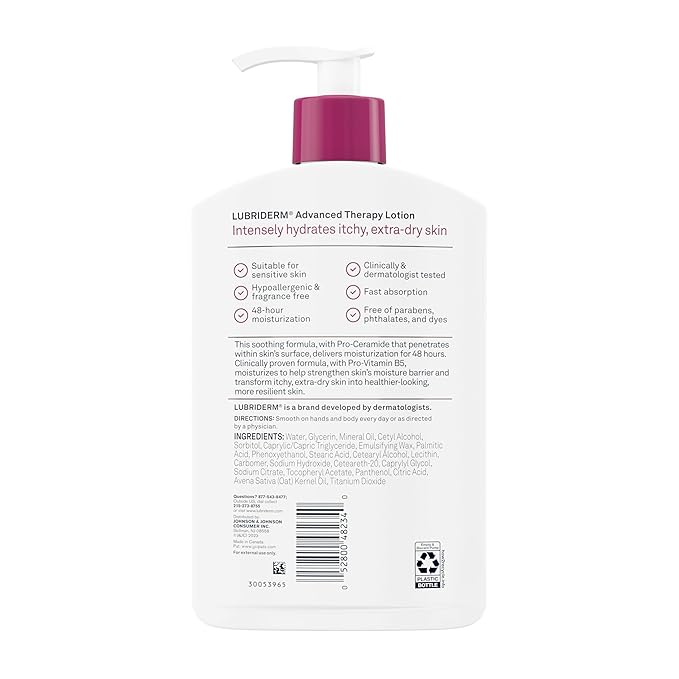 Lubriderm Advanced Therapy Fragrance Free Moisturizing Hand & Body Lotion + Pro-Ceramide with Vitamins E & Pro-Vitamin B5, Intense Hydration for Itchy, Extra Dry Skin, Non-Greasy, 16 fl. oz