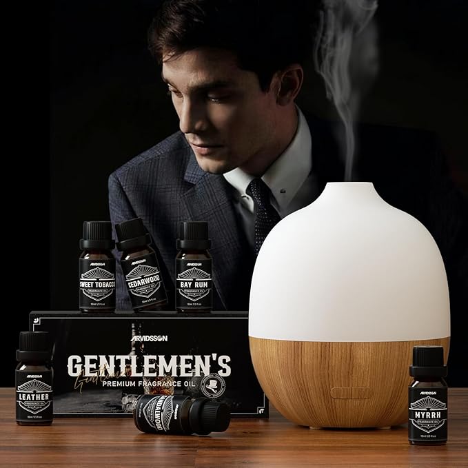 Essential Oils for Men, ARVIDSSON Masculine Essential Oils, Manly Fragrance Oils for Diffuser, Sandalwood, Cedarwood, Leather, Sweet Tobacco, Bay Rum, Myrrh, Gift for Men