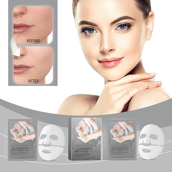 Deep Collagen Lifting Mask,Hydrating Overnight Collagen Face Mask,Facial Sheet Masks with Low Molecular Weight Collagen for Lasticity, Firming,And Moisturizing (4pcs)