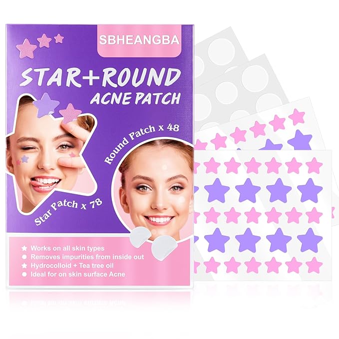 Pimple Patches for Face (126 Count), Acne Patches for Face, Star+Round Pimple Patch with Tea Tree Oil,Hydrocolloid Acne Patches Acne Patch Zit Patches for Face