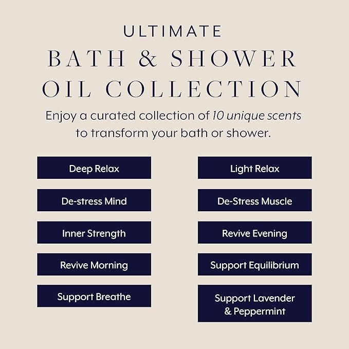 Aromatherapy Associates Essential Oil Blends for Dry Skin Oil & Body Oil for Men & Women, Luxury Shower Oil for Daily Aromatherapy Bath & Body Care, 10 Pack (0.30 fl oz Each), Decorative Gift Box