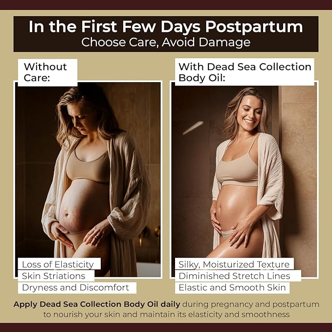 Dead Sea Collection Belly Oil for Pregnant Women - Moisturizing Body Oil with Collagen & Vitamin E - Strengthens Skin and Enhances Elasticity (4 Fl. Oz)