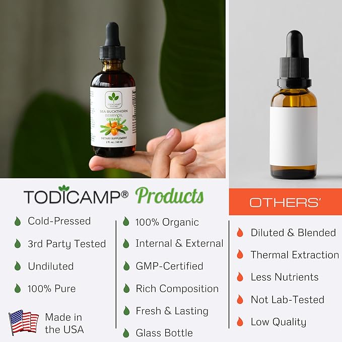 Sea Buckthorn Oil Organic - 2 fl oz Cold-Pressed Sea Buckthorn Berry Oil - Seabuckthorn Oil for Face and Organic Sea Buckthorn Oil Supplement