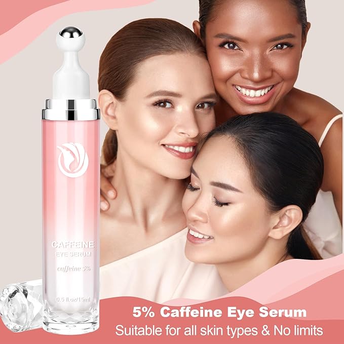 5% Caffeine Eye Serum, Cream with 360ยฐMassage Ball for Dark Circles, Puffiness and Fine Lines, 0.5 fl.oz Under Eye Roller Cream, Efficient in Firming Eyelids