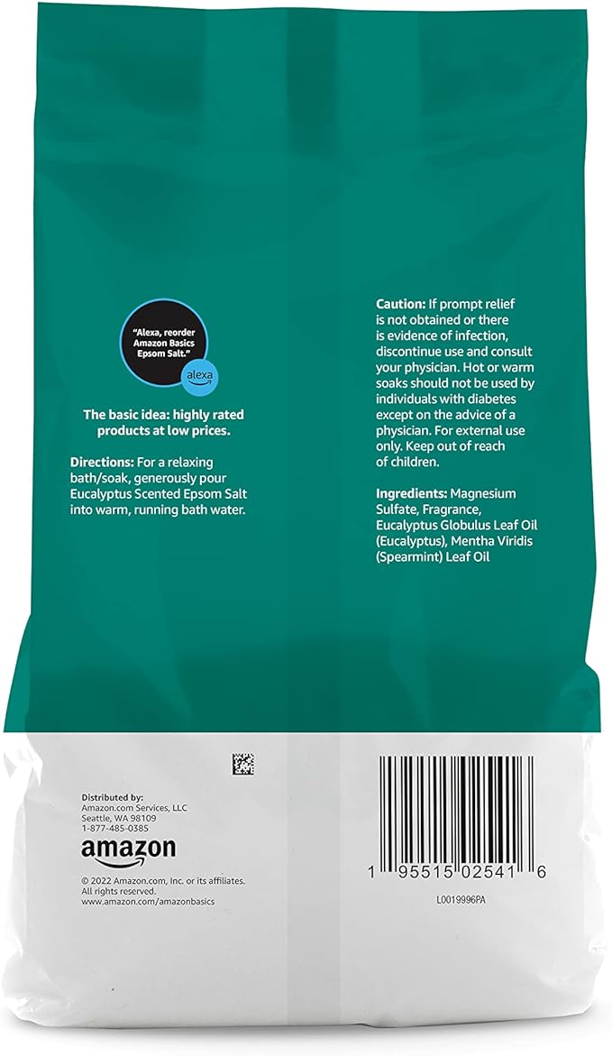 Amazon Brand - Solimo Epsom Salt Soaking Aid, Eucalyptus Scented, 3 Pound