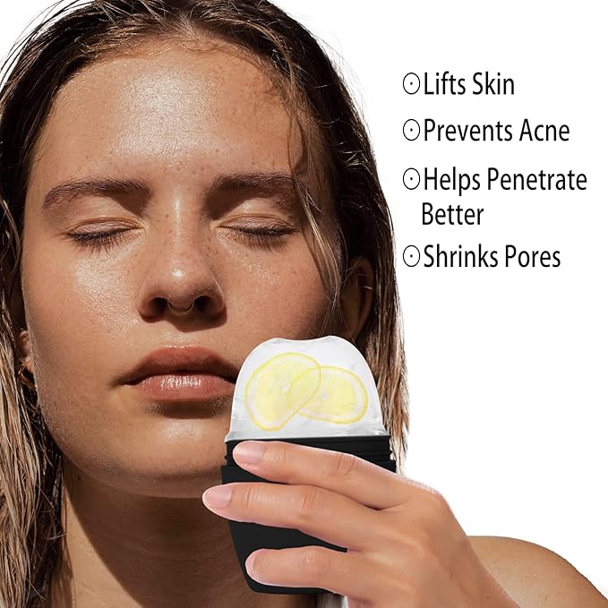 Silicone Ice Roller Facial Massager - Brighten Skin, Reduce Puffiness, Reusable Ice Roller for Face & Eyes, Freezer (1Pack, Black)