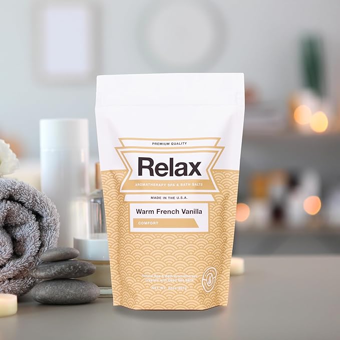 Relax Spa & Bath, Epsom & Dead Sea Salts, Aromatherapy Bath Salts for Hot Tub, Bath, or Spa, Infused with Magnesium, Mothers Day Gifts & Gifts for Mom, Warm French Vanilla Scent