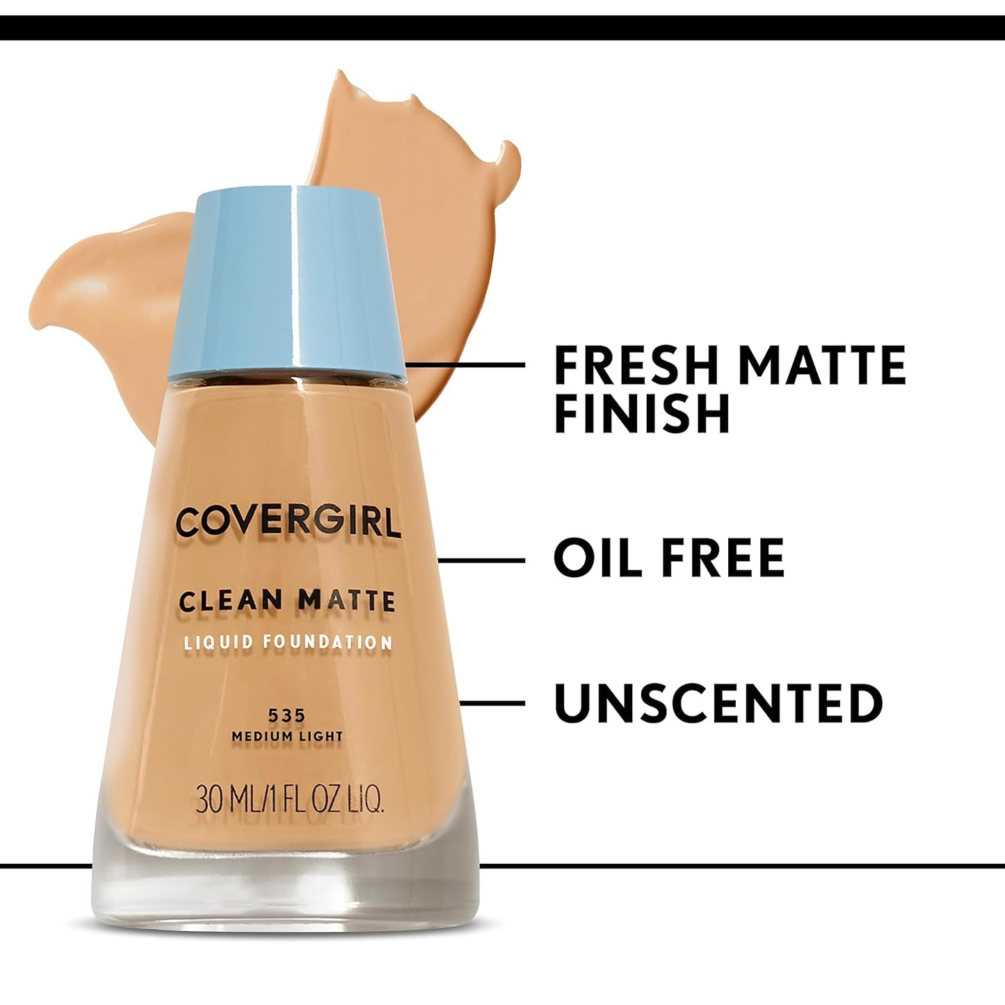COVERGIRL Clean Matte Liquid Foundation Classic Ivory, 1 oz, Water Based, Moisturizing, Oil Absorber, Cruelty Free (Pack of 2)