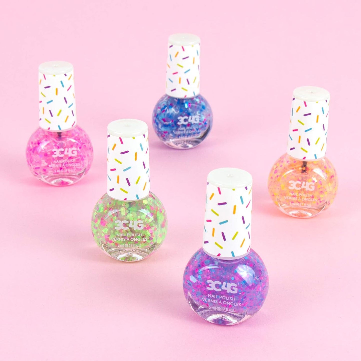 3C4G Confetti Nail Polish Set for Girls & Teens - 5 Fun, Non-Toxic Colors with Sparkling Confetti, Safe Nail Polish Kit for Kids Ages 8+ Perfect for Birthdays, Parties & DIY Manicures Make It Real